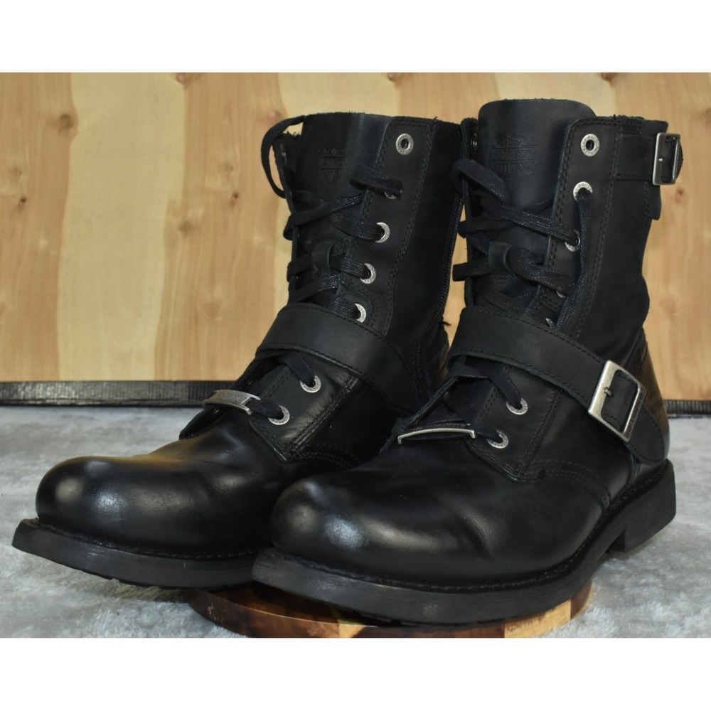 Harley-Davidson Ranger 8" Men Boots Size 12 Black Leather Zip Side Buckles 95264